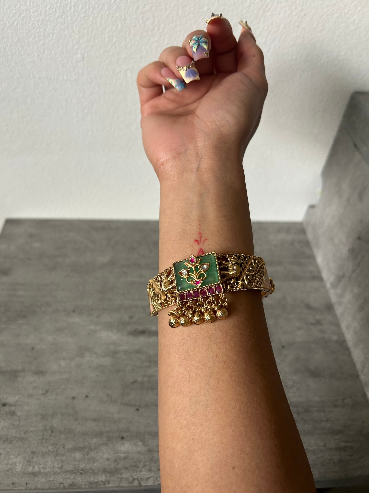 Gold and Green Elephant Bangle