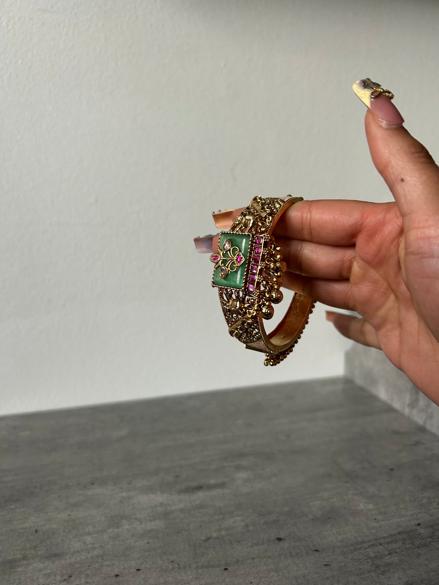 Gold and Green Elephant Bangle